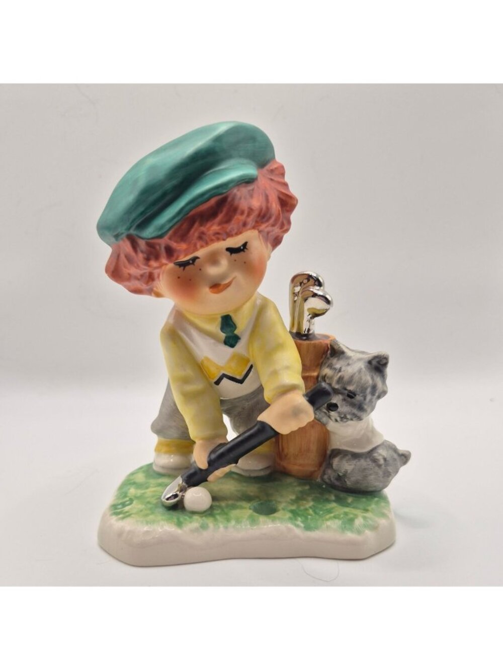Goebel 1975 Porcelain Figurine Read Head Boy Playing Golf  Dog "Fore" W. Germany